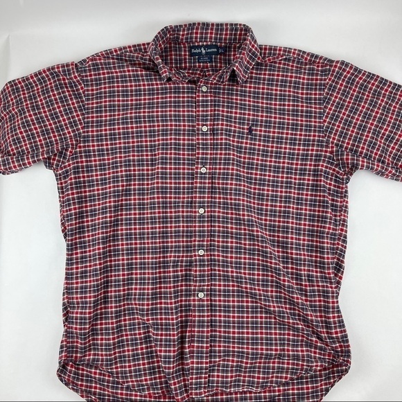 Ralph Lauren Button Up Shirt Mens Large Blaire Red Plaid Short Sleeve - Picture 1 of 8